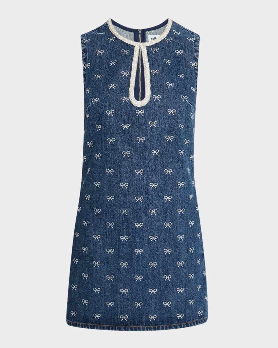 Denim Diamante Bow Mini Dress